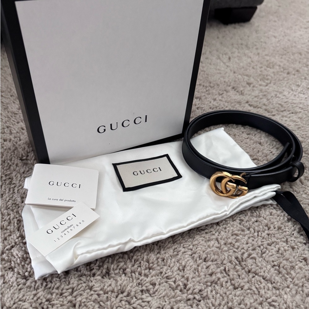 Gucci Black Belt with Gold GG Buckle